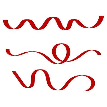 Wavy Red Ribbon Vector Set for Festive Holiday Decoration Stock Illustration
