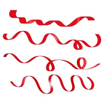Wavy Red Ribbon Vector Set for Festive Holiday Decoration Stock Illustration