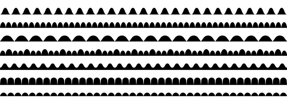 Wavy repeating pattern border collection. Scalloped shape frame set for Stock Illustration