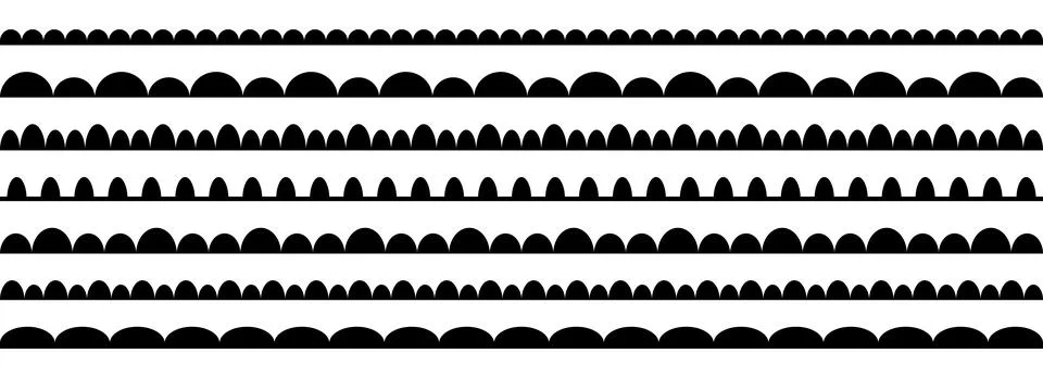 Wavy repeating pattern border set. Scallop shape frame element collection for Stock Illustration