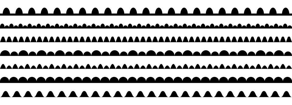 Wavy repeating pattern border set. Scalloped shape frame collection for Stock Illustration