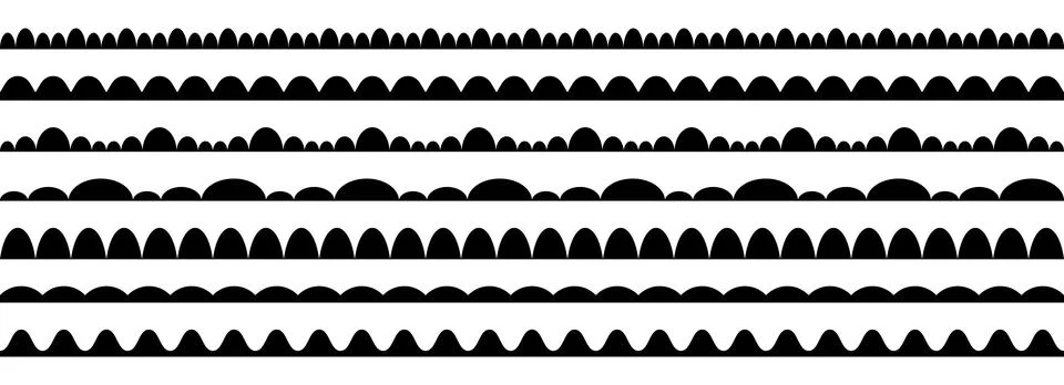 Wavy repeating pattern borders collection. Scallop shape frames set for Stock Illustration