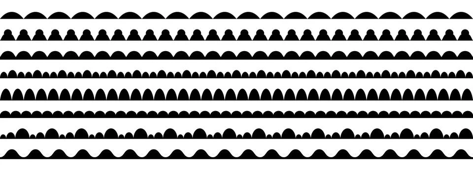 Wavy repeating pattern borders collection. Scalloped shape frames set for Stock Illustration