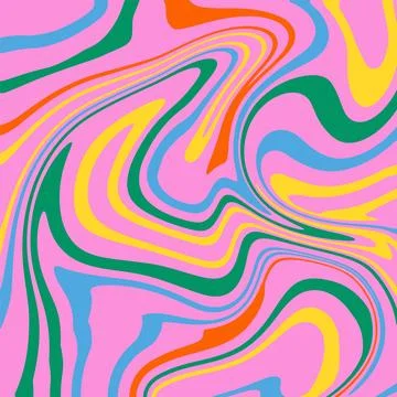 Wavy retro square background. Groovy fluid pattern. Psychedelic abstract design Stock Illustration