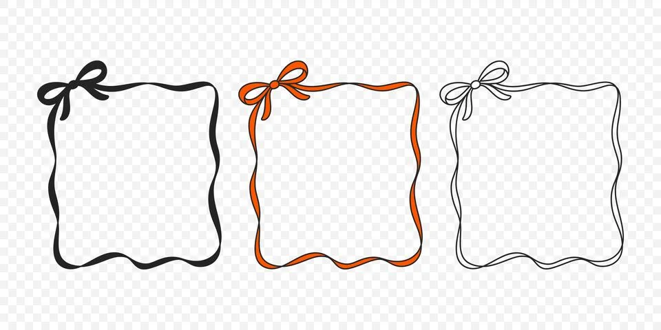 Wavy Ribbon Frame Set with Bow, Vector Illustration. Wavy Square Border, Ribbon Stock Illustration