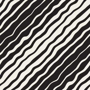 Wavy Ripple Hand Drawn Gradient Lines. Vector Seamless Black and White Pattern Stock Illustration