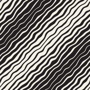 Wavy Ripple Hand Drawn Gradient Lines. Vector Seamless Black and White Pattern Illustrazione stock