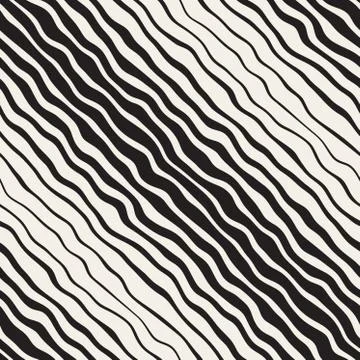 Wavy Ripple Hand Drawn Gradient Lines. Vector Seamless Black and White Pattern Stock Illustration