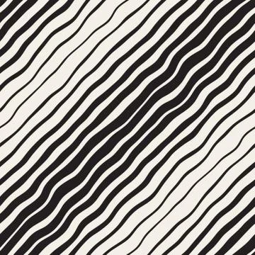 Wavy Ripple Hand Drawn Gradient Lines. Vector Seamless Black and White Pattern Stock Illustration