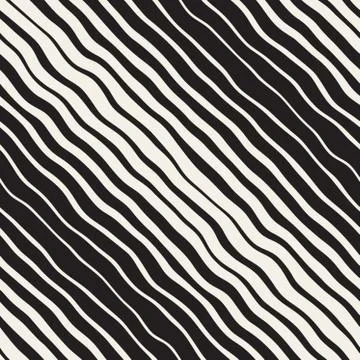 Wavy Ripple Hand Drawn Gradient Lines. Vector Seamless Black and White Pattern Stock Illustration