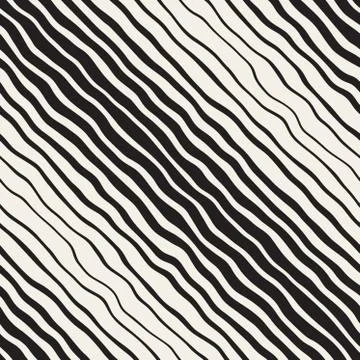 Wavy Ripple Hand Drawn Gradient Lines. Vector Seamless Black and White Pattern Illustrazione stock