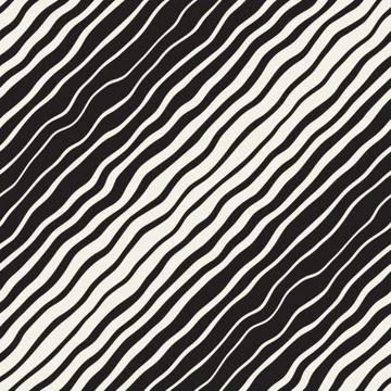 Wavy Ripple Hand Drawn Gradient Lines. Vector Seamless Black and White Pattern. イラスト素材