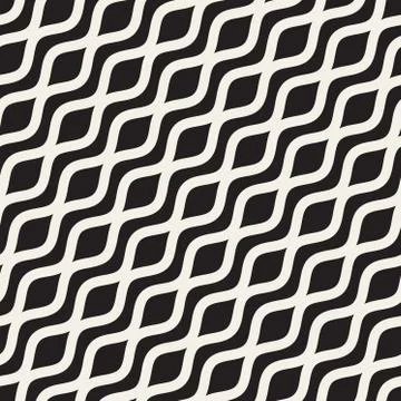Wavy Ripple Lines. Vector Seamless Black and White Pattern Stock Illustration