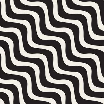 Wavy Ripple Lines. Vector Seamless Black and White Pattern Stock Illustration