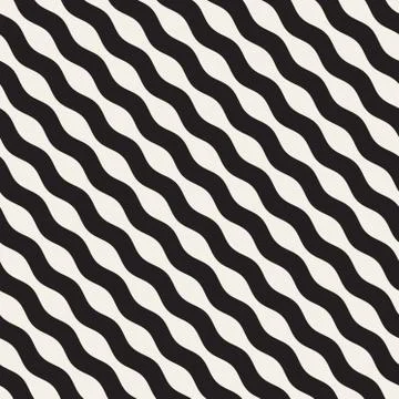 Wavy Ripple Lines. Vector Seamless Black and White Pattern 스톡 일러스트