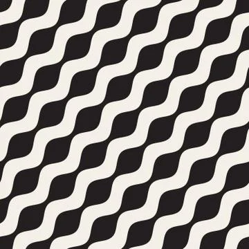 Wavy Ripple Lines. Vector Seamless Black and White Pattern Stock Illustration
