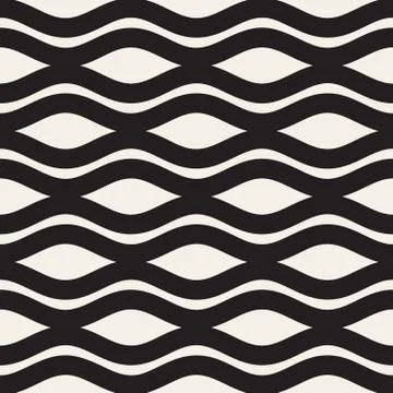 Wavy Ripple Lines. Vector Seamless Black and White Pattern Stock Illustration