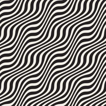 Wavy Ripple Stripes. Vector Seamless Black and White Pattern Stock Illustration