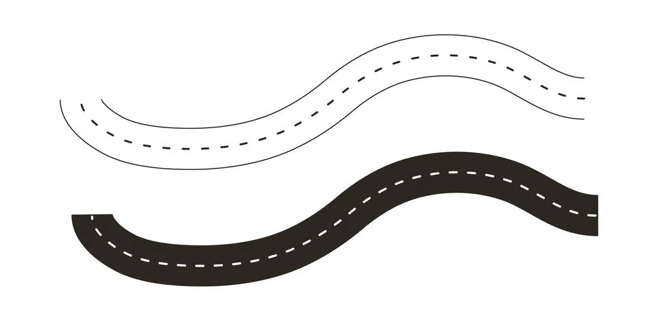 Wavy Road Outline and Solid Design Set Stock Illustration