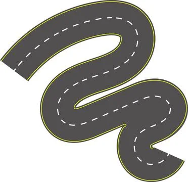 Wavy road top view, winding curves asphalt road vector. Illustrazione stock
