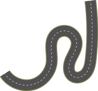 Wavy road top view, winding curves asphalt road vector. Illustrazione stock