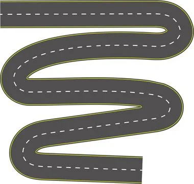 Wavy road top view, winding curves asphalt road vector. Illustrazione stock
