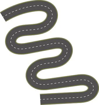 Wavy road top view, winding curves asphalt road vector. Illustrazione stock