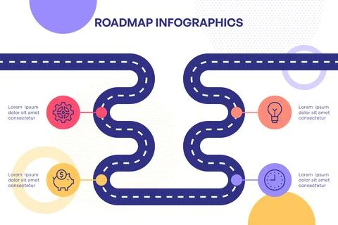 Wavy Roadmap Infographic with White Background and Key Events Illustrazione stock