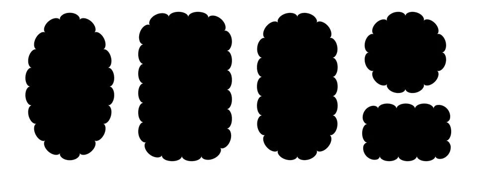 Wavy rounded edges frame collection. Jagged scalloped border element set. Black Stock Illustration