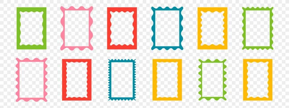 Wavy scalloped rectangle borders set. Trendy curved frame box. Modern vecto.. 库存插图