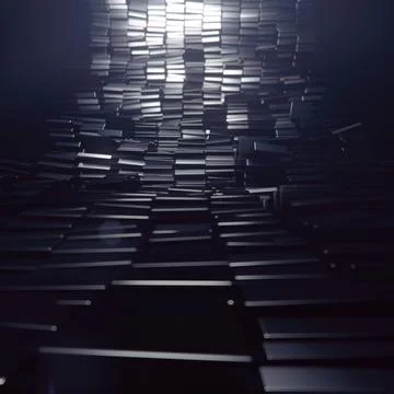 Wavy sea of dark rectangles with cold metallic sheen. 3d rendering Illustration イラスト素材