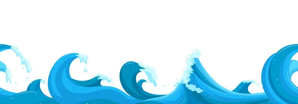 Wavy seascape horizontal seamless pattern. High stormy waves landscape. Vector Illustrazione stock