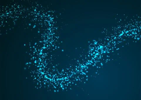 Wavy shape of sparkling neon dots abstract blue background Illustrazione stock
