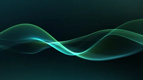 Wavy space, green. Turquoise linear waves. Black green gradient background... Video stock 281934442