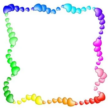 A wavy, square frame of colorful hearts and buttons. Gradient mesh. White ba Stock Illustration