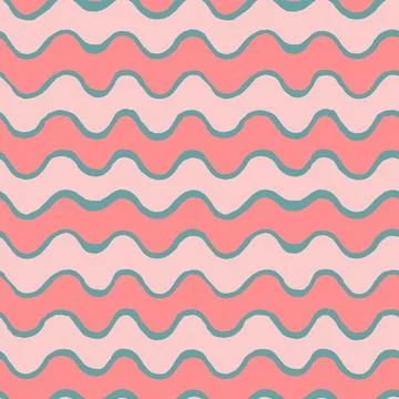 Wavy stripes seamless pattern in pink and turquoise Stock Illustration