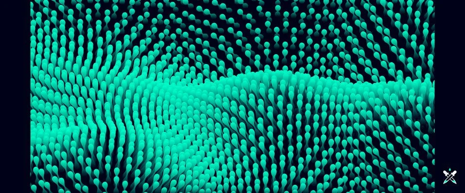 Wavy surface with dynamic effect. Molecular abstract background. Layer of cel Stock Illustration