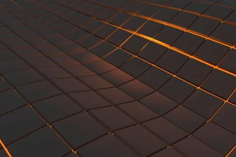 Wavy surface made of cubes with glowing background Stock Illustration