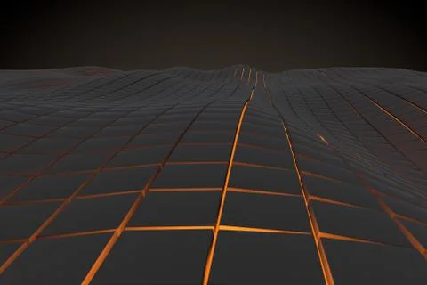 Wavy surface made of cubes with glowing background Illustrazione stock