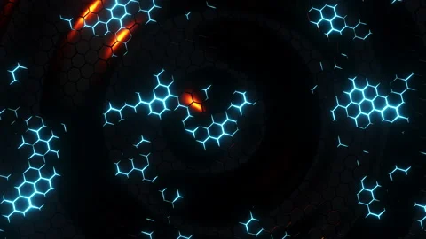 Wavy surface with neon glowing hexagons. Infinitely looped animation Stock Footage 223198202