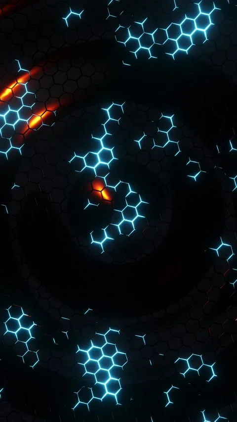 Wavy surface with neon glowing hexagons. Vertical looped video Stock Footage 228027073