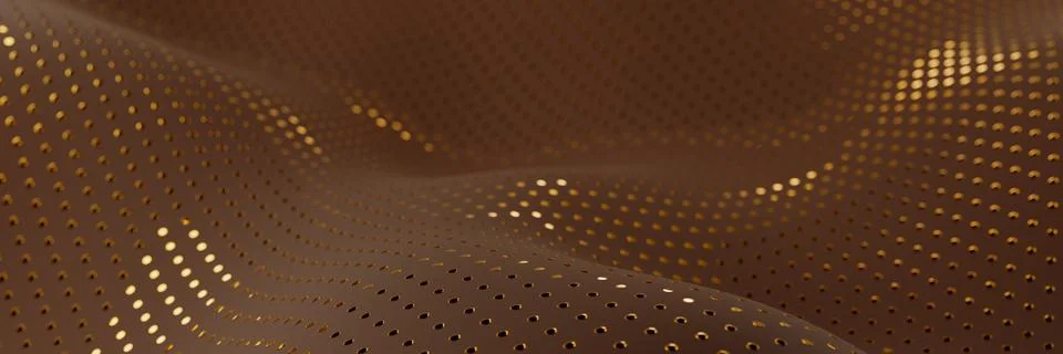 A wavy surface with a pattern of golden dots on a brown background. Illustrazione stock