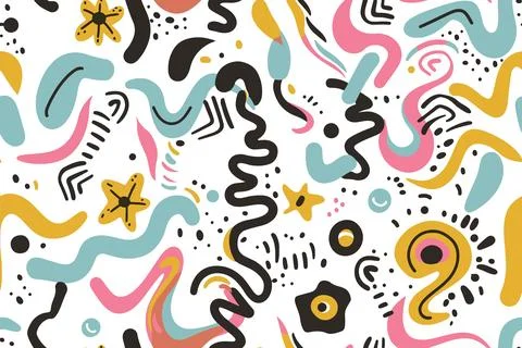 Wavy Swirl Trippy seamless pattern. Geometric bright color funky groovy 90s 스톡 일러스트