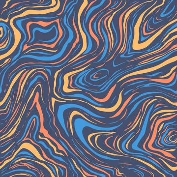 Wavy swirl vector seamless pattern Hand drawn 1970 vector illustration. Illustrazione stock