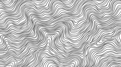 Wavy topographic lines pattern, abstract black contours on a white backgrou.. Stock Illustration
