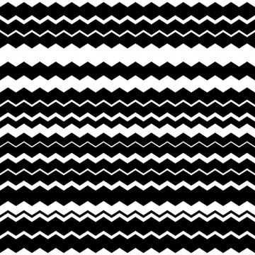 Wavy, zig-zag horizontal parallel lines. Abstract monochrome seamlessly repea Stock Illustration