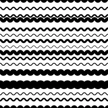 Wavy, zig-zag horizontal parallel lines. Abstract monochrome seamlessly repea 스톡 일러스트
