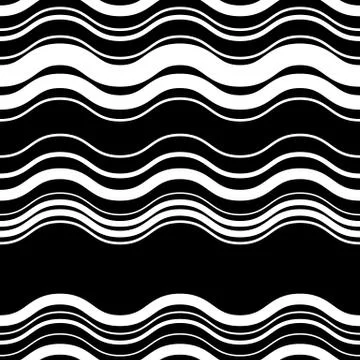 Wavy, zig-zag horizontal parallel lines. Abstract monochrome seamlessly repea 스톡 일러스트