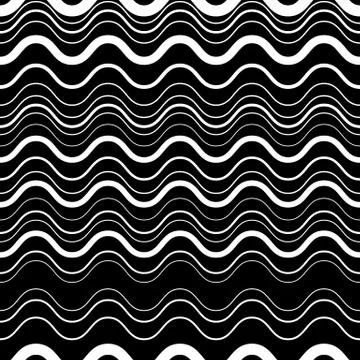 Wavy, zig-zag horizontal parallel lines. Abstract monochrome seamlessly repea イラスト素材