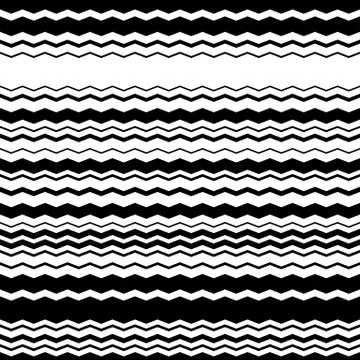Wavy, zig-zag horizontal parallel lines. Abstract monochrome seamlessly repea Stock Illustration